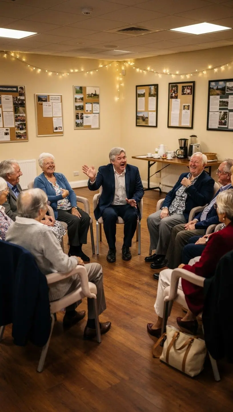 Community members discussing books in a cozy setting
